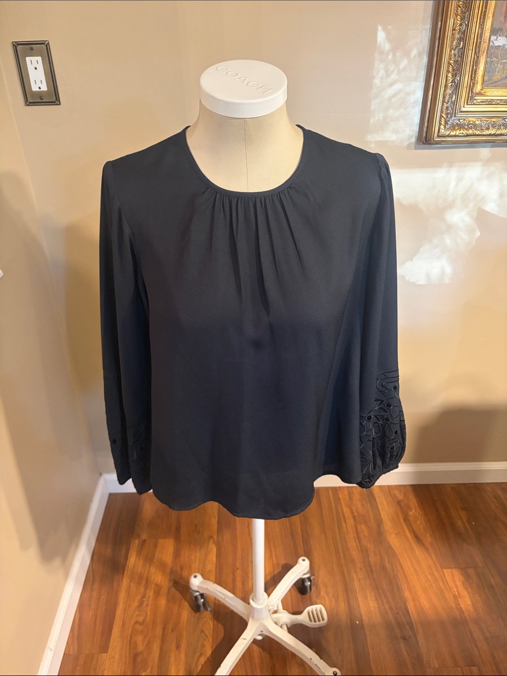 Express Black Long-Sleeve Blouse with lace detail  Cuffs